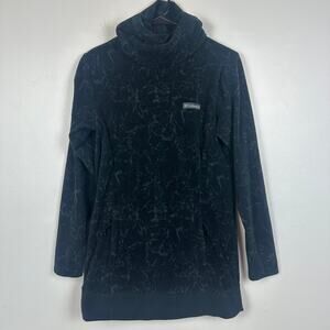 Columbia Womens Funnel Neck Long Marble Pattern Black Fleece Sweatshirt Small